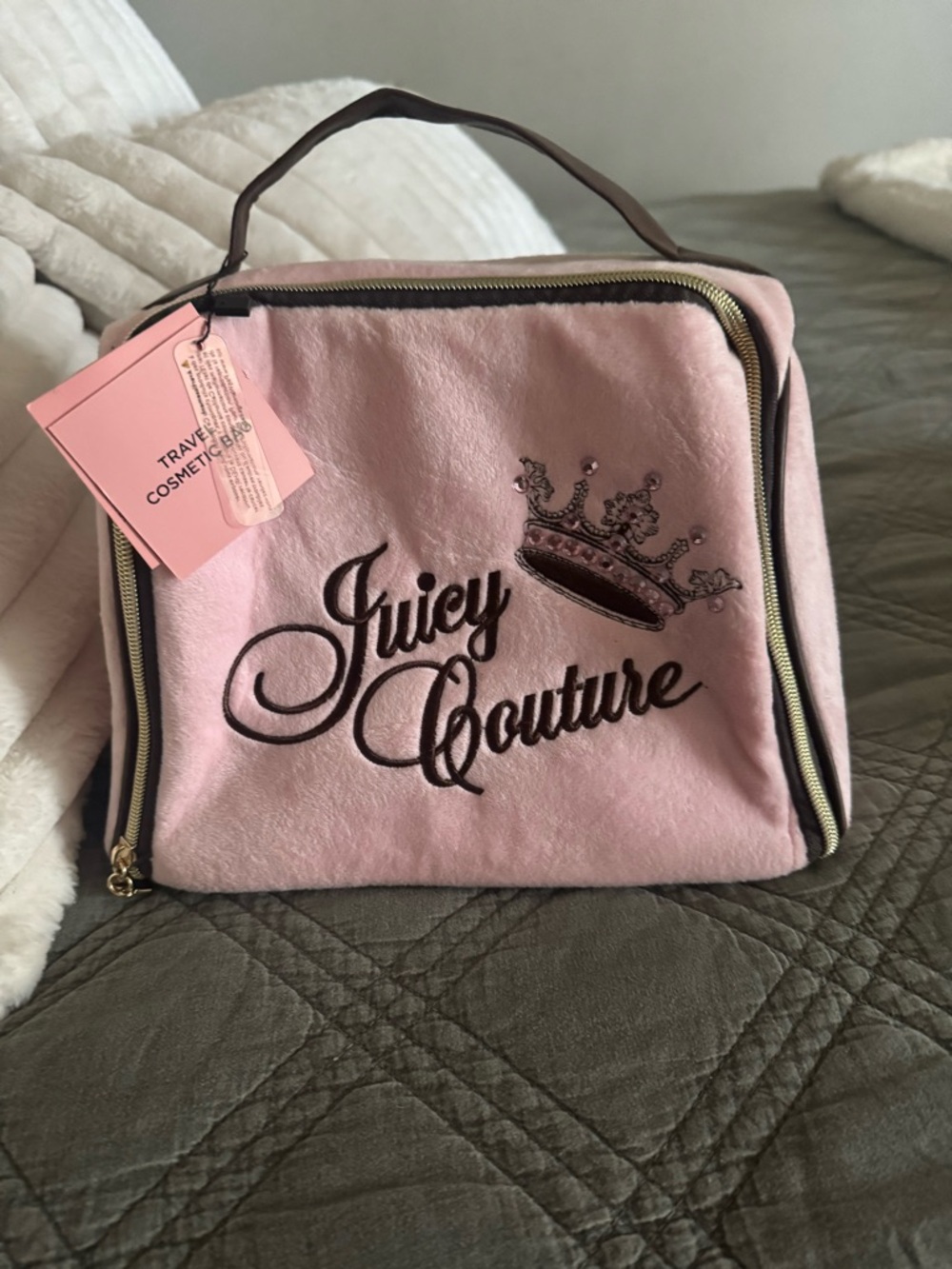 Juicy Couture Pink Embroidered Crown Cosmetic Case